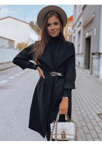 Čierny klasický kabát s opaskom pre dámy