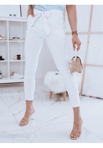 Dámske módne nohavice s mašľou v bielej farbe