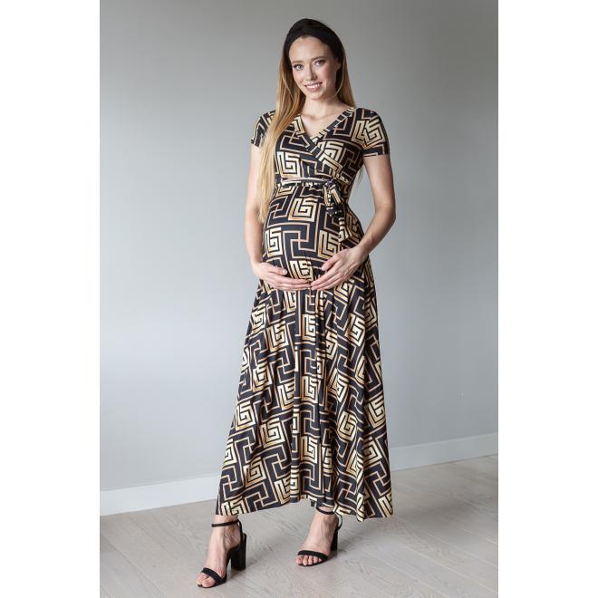 E-shop Dlhé čierne tehotenské šaty s gréckym vzorom
