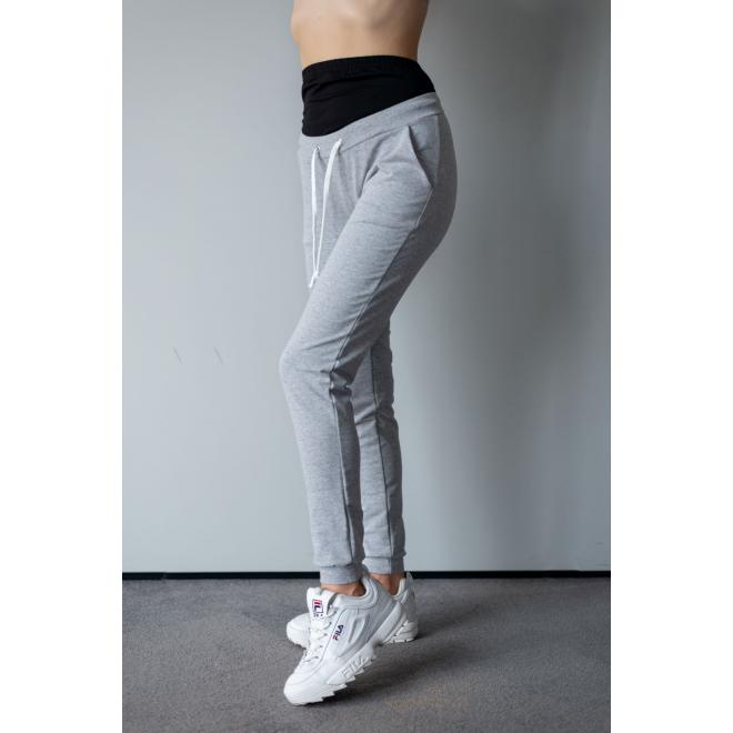 E-shop Bavlnené sivé tehotenské nohavice s odnímateľným pásom