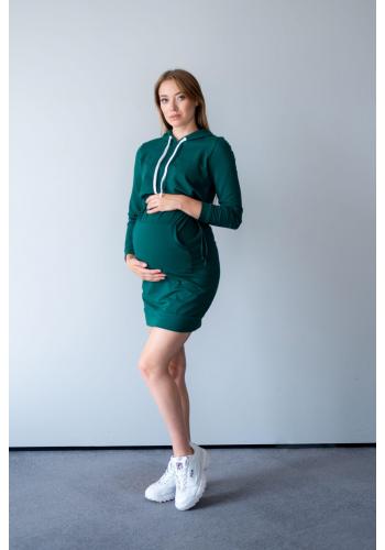 Mikinové tehotenské a dojčiace šaty v zelenej farbe