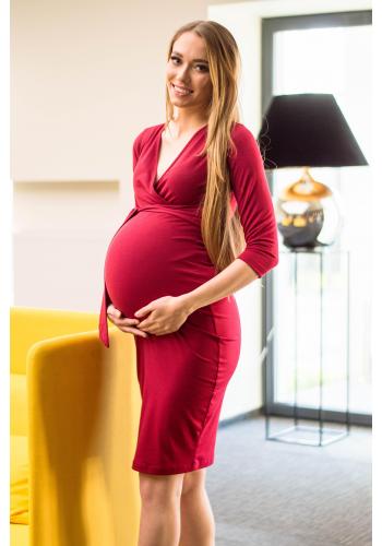 Červené elegantné tehotenské šaty s mašľou