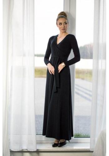 Dlhé čierne elegantné tehotenské šaty s mašľou