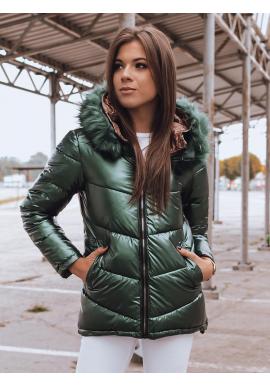 Dámska obojstranná bunda s kapucňou v zelenej farbe