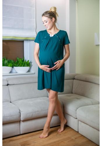 Pohodlná zelená tehotenská a dojčiaca nočná košieľka