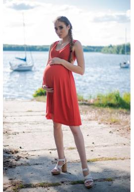 Voľné elegantné červené tehotenské a dojčiace šaty