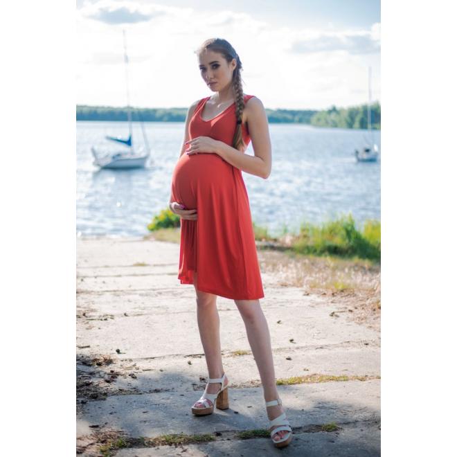 Voľné elegantné červené tehotenské a dojčiace šaty