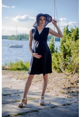 Čierne elegantné tehotenské a dojčiace šaty bez rukávov