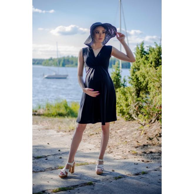 E-shop Čierne elegantné tehotenské a dojčiace šaty bez rukávov