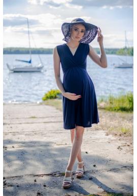 Tmavomodré elegantné tehotenské a dojčiace šaty bez rukávov