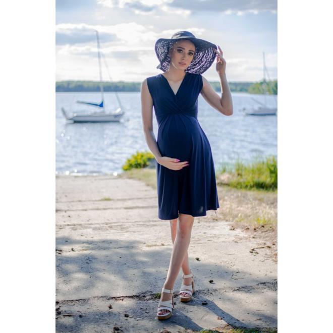 E-shop Tmavomodré elegantné tehotenské a dojčiace šaty bez rukávov