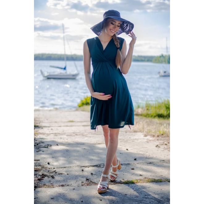 Zelené elegantné tehotenské a dojčiace šaty bez rukávov