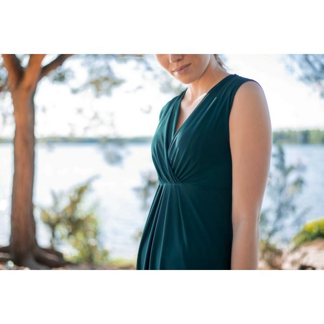 Zelené elegantné tehotenské a dojčiace šaty bez rukávov