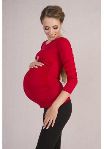 Tehotenská blúzka s dlhými rukávmi v červenej farbe