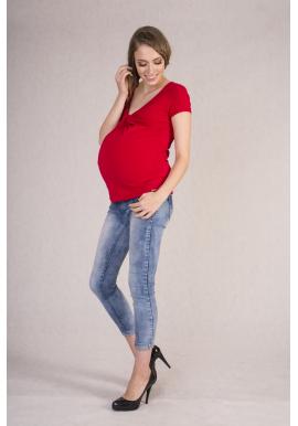 Dámske tehotenské tričko s krátkym rukávom v červenej farbe
