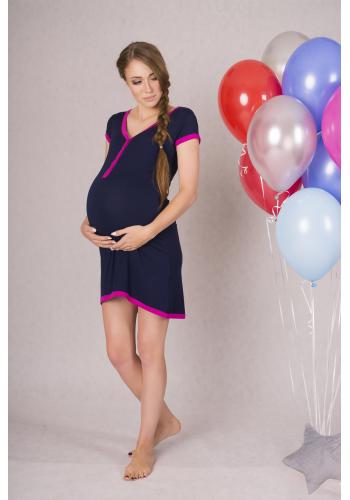 Modro-ružová pohodlná tehotenská a dojčiaca nočná košieľka