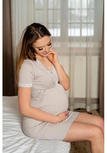 Sivá tehotenská a dojčiaca nočná košieľka s čipkou