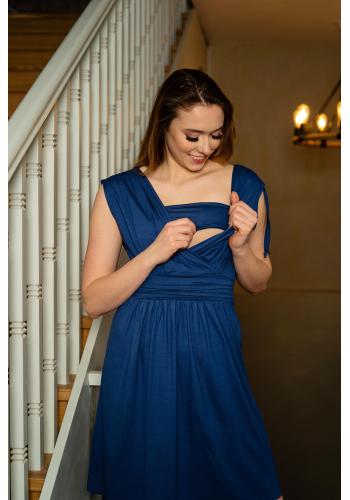 Modré elegantné tehotenské a dojčiace šaty