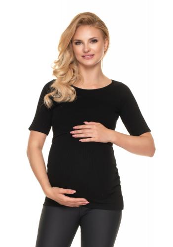 Tehotenská a dojčiaca čierna blúzka s krmným panelom v zľave