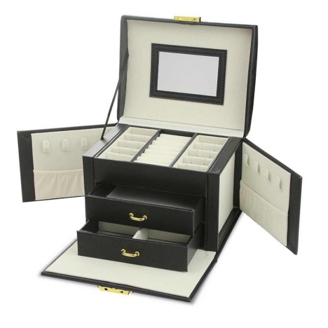 E-shop Čierna elegantná šperkovnica s kovovým zámkom