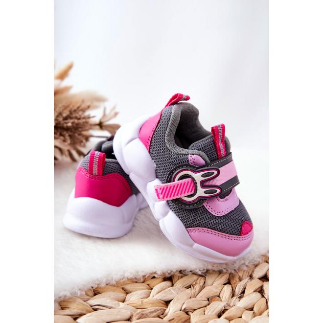 Detská športová obuv na suchý zips v sivo-ružovej farbe