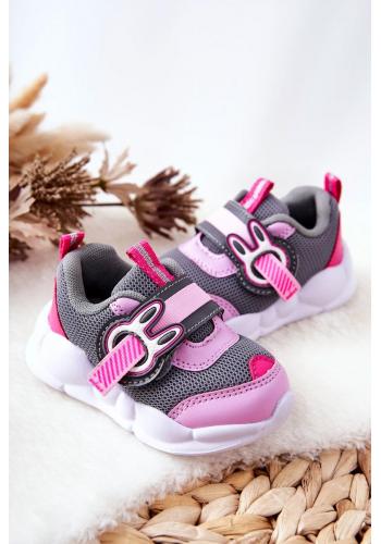 Detská športová obuv na suchý zips v sivo-ružovej farbe