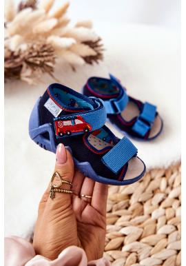 Chlapčenské modré sandále s autíčkom na suchý zips