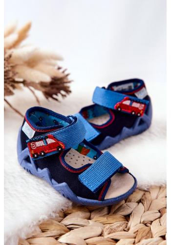 Chlapčenské modré sandále s autíčkom na suchý zips