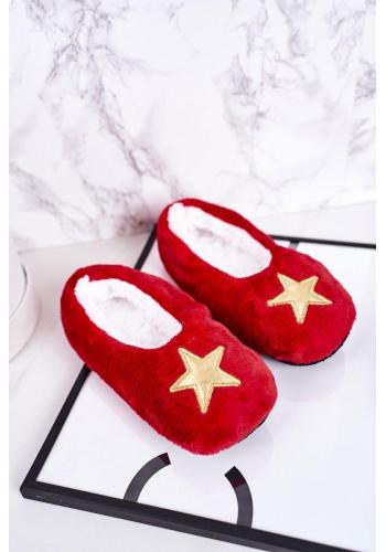 Vianočné teplé papuče s hviezdičkou červenej farby