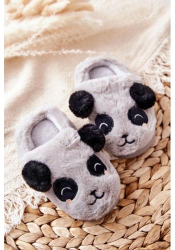 Sivé teplé detské papuče s pandou