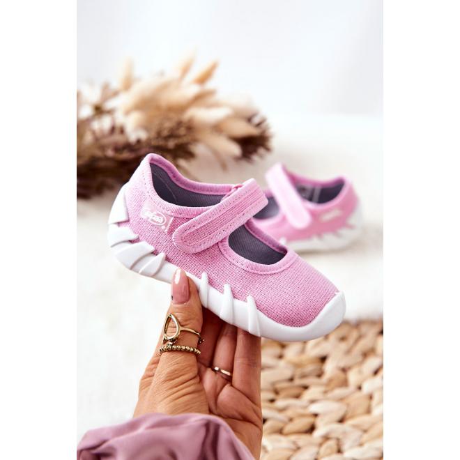 Ružové detské papučky na suchý zips