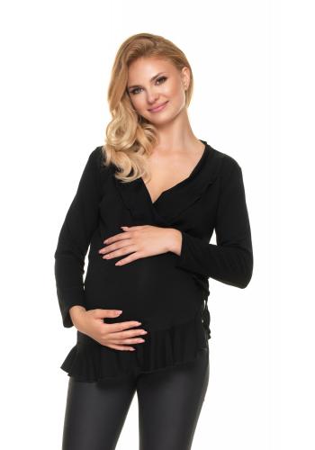 Čierna tehotenská a dojčiaca blúzka s volánmi
