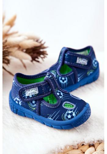 Modré detské papučky s loptou na suchý zips