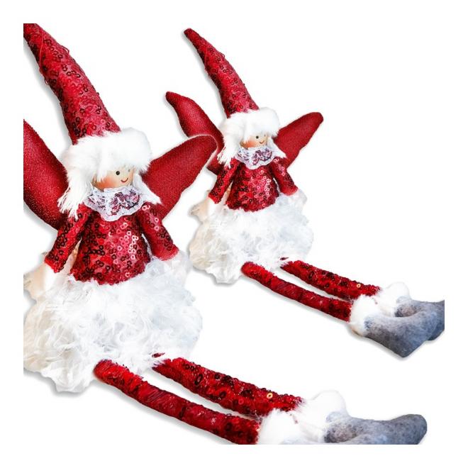 Červený vianočný anjel s visiacimi nohami