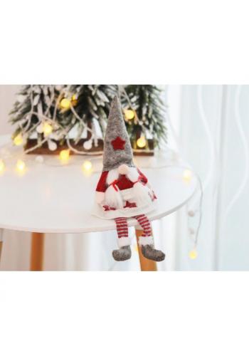 Vianočný plyšový škriatok s visiacimi nohami v sivej farbe