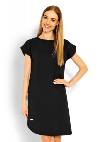 Dámske asymetrické šaty s krátkym rukávom v čiernej farbe