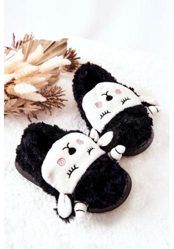 Čierne teplé detské papuče s barančekom