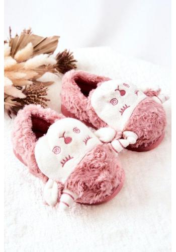 Dievčenské teplé papuče s barančekom v rúžovej farbe