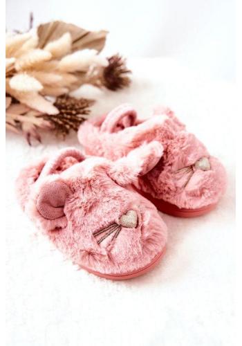 Teplé dievčenské papučky s uškami v rúžovej farbe