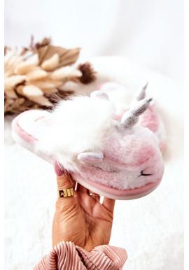 Bielo-ružové dievčenské papuče s jednorožcom