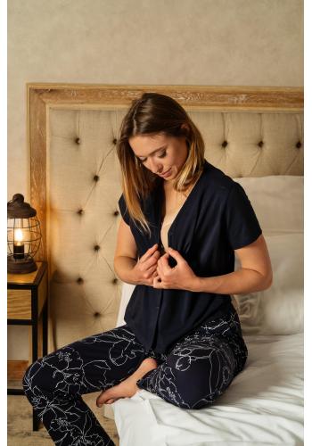Tmavomodré bavlnené dvojdielne pyžamo na gombíky