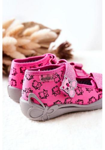 Dievčenské ružové sandále s mačkami na suchý zips
