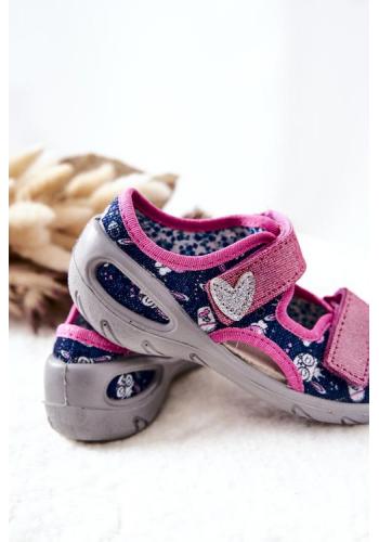 Ružovo-modré sandále s mačkami na suchý zips