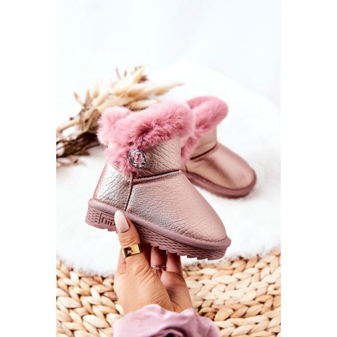 E-shop Dievčenské teplé snehule s kožušinou v ružovej farbe
