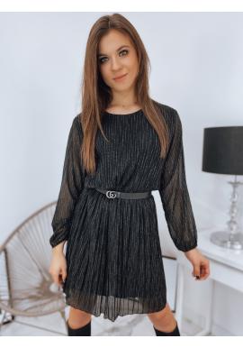 Voľné dámske šaty čiernej farby s brokátovým vzorom