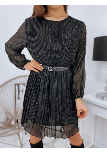 Voľné dámske šaty čiernej farby s brokátovým vzorom