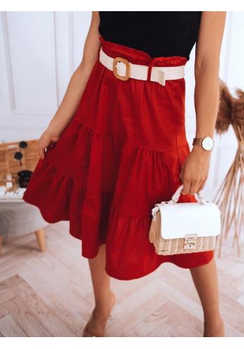 Midi dámska sukňa červenej farby s pleteným opaskom
