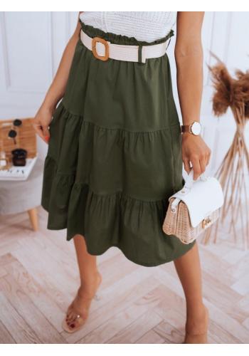 Zelená midi sukňa s pleteným opaskom pre dámy