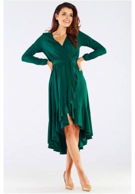 Dámske elegantné šaty s viazaním v páse v zelenej farbe