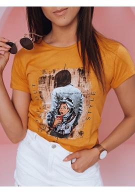 Štýlové dámske tričko horčicovej farby s potlačou